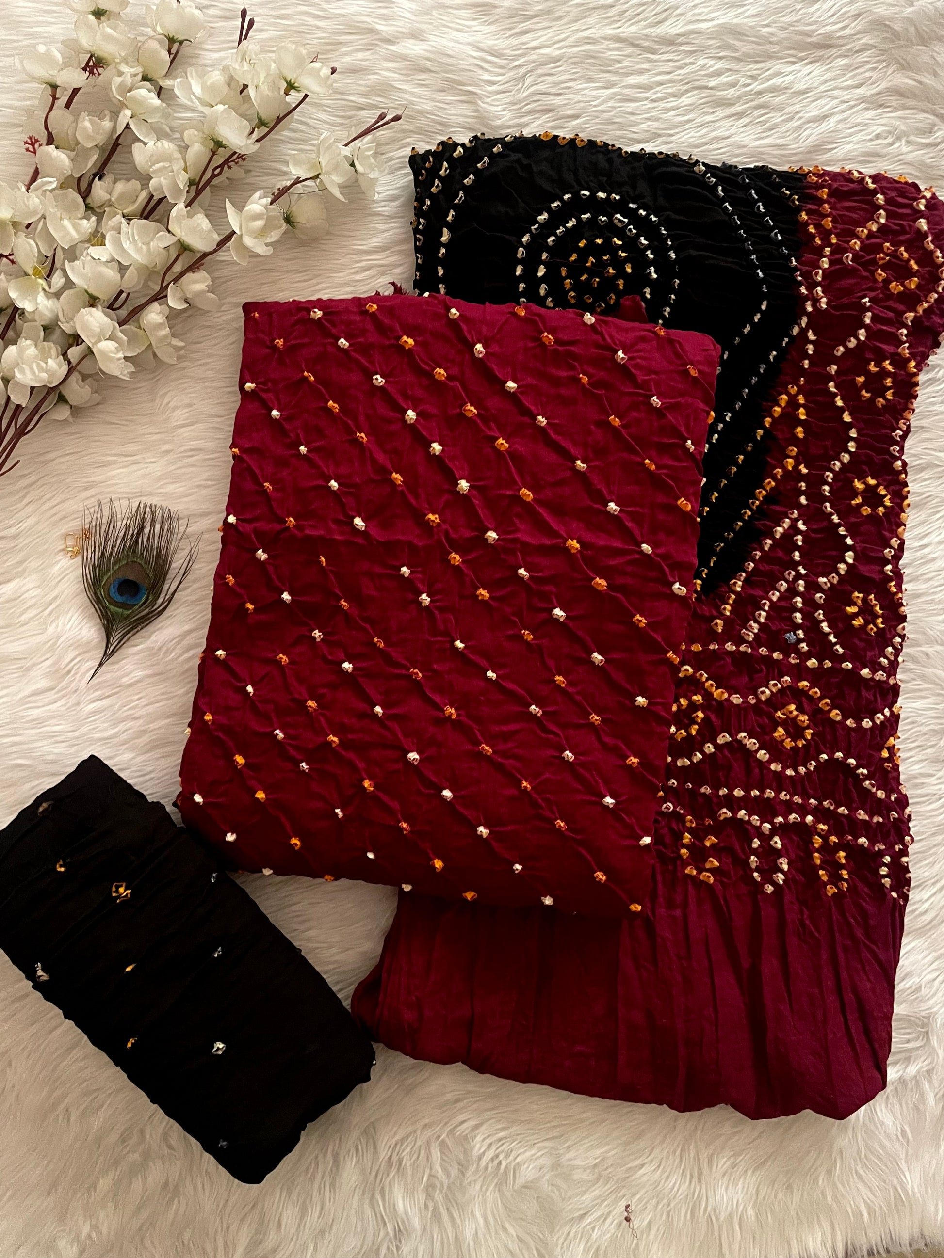 Cotton Satin Ethenika Kutch Original Hand Crafted Bandhani Dress Material (Unstitched) - Premium  from Ethenika.com  - Just INR 2190! Shop now at Ethenika.com 