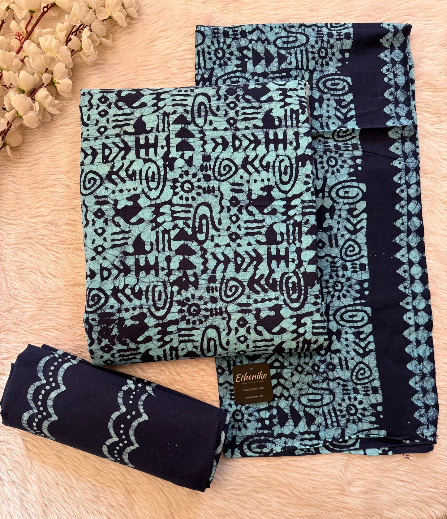 Soft Cotton Hand Blocked Batik Dress Material (Unstitched)