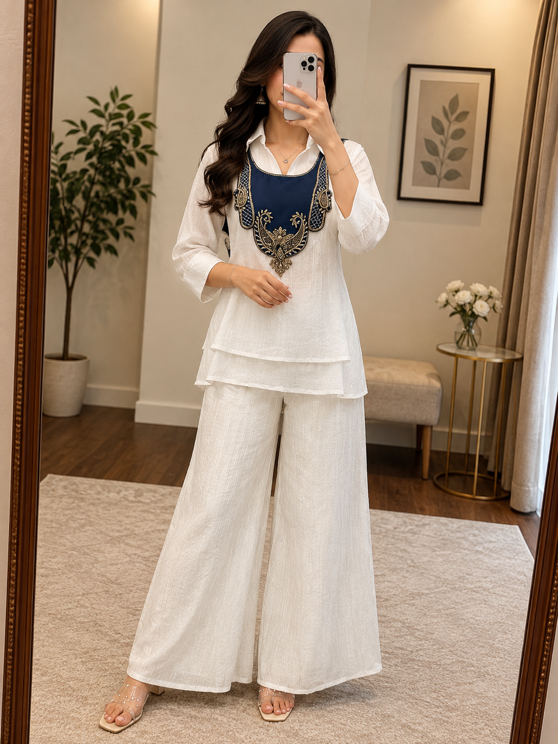 Crunchy Silk Ready Wear Kurti Palazzo Set