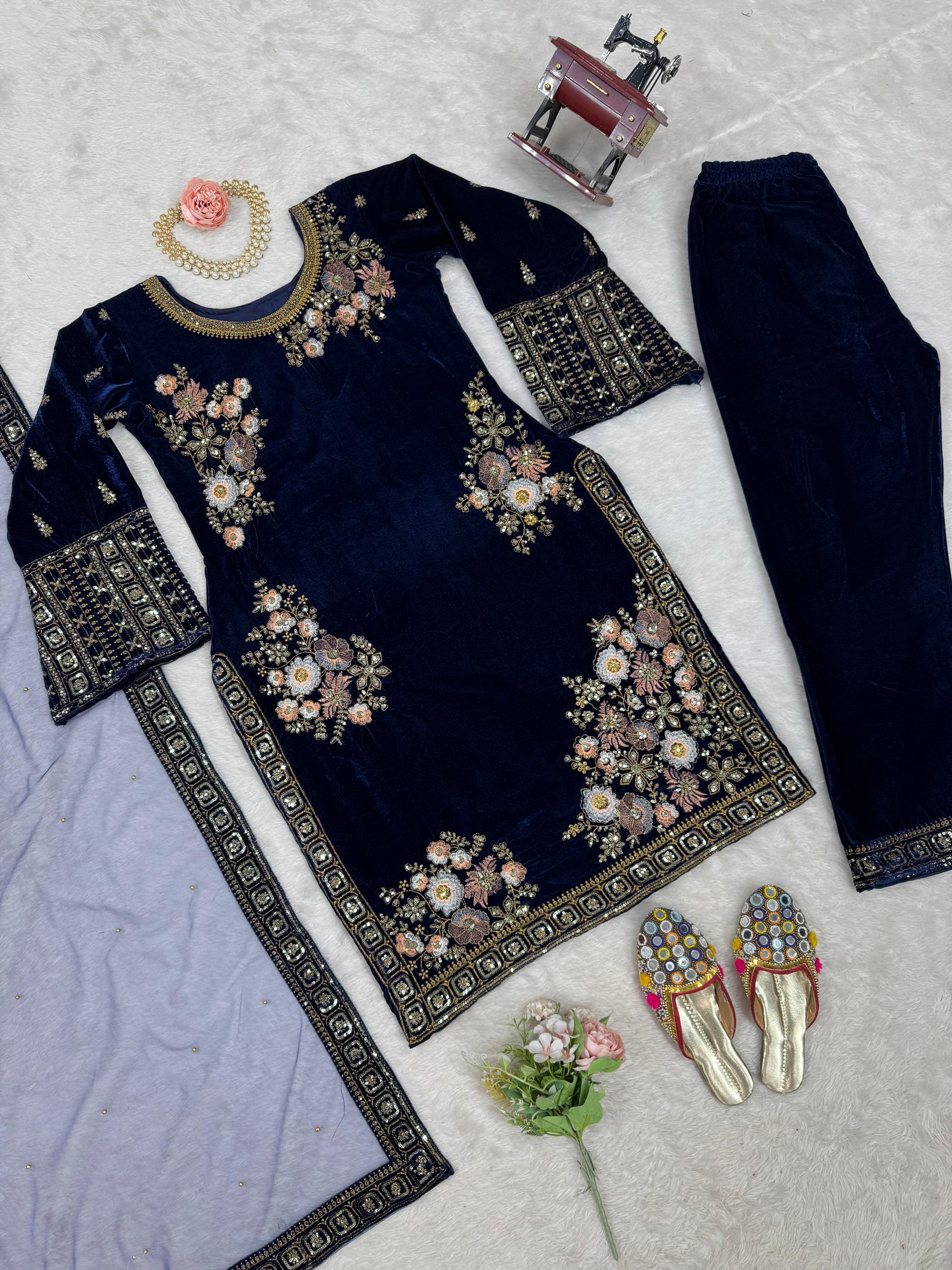 Viscose Thread Embroidery work Party wear Velvet suit - Premium  from Ethenika.com  - Just INR 2990! Shop now at Ethenika.com 