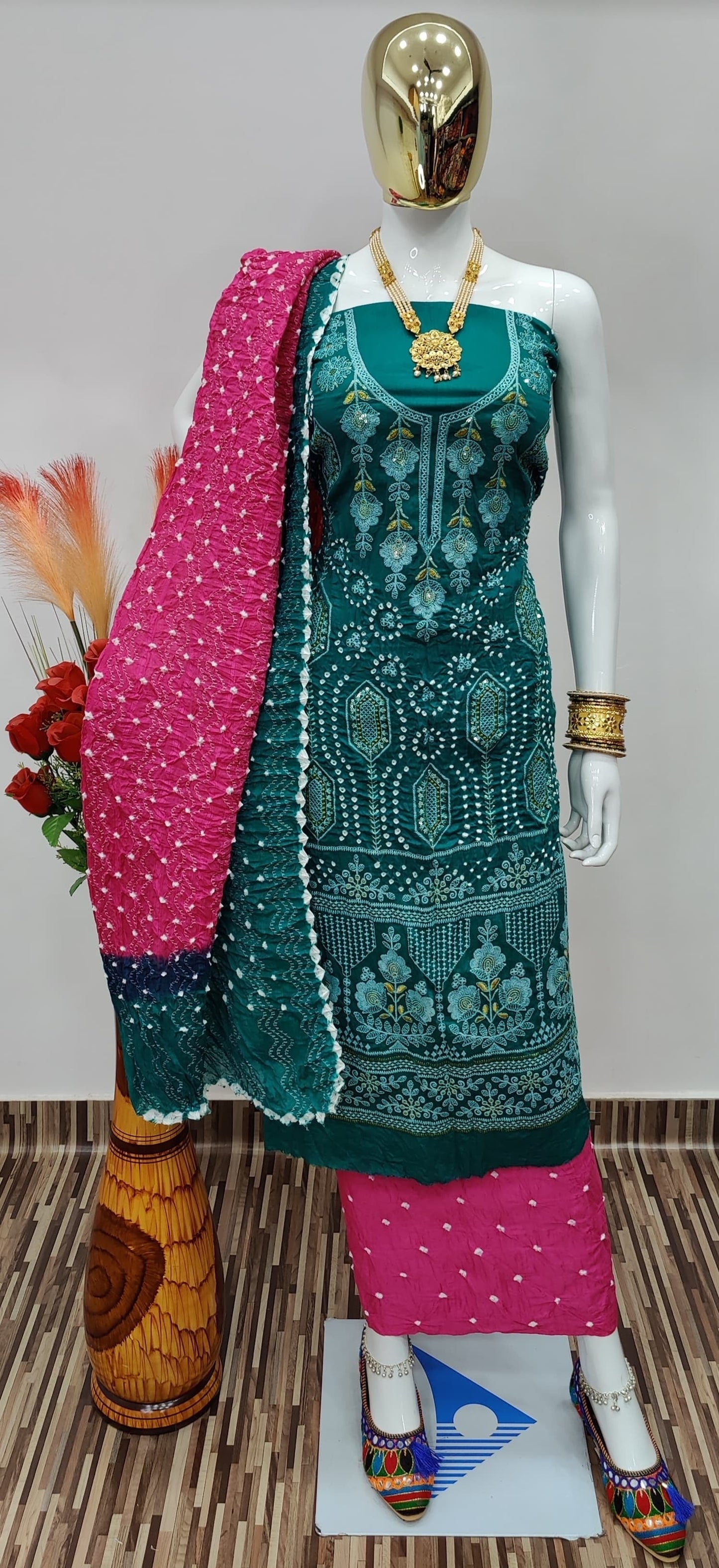 Cotton Lucknavi Sequence Thread Work Bandhani Dress - Premium  from Ethenika.com  - Just INR 1890! Shop now at Ethenika.com 
