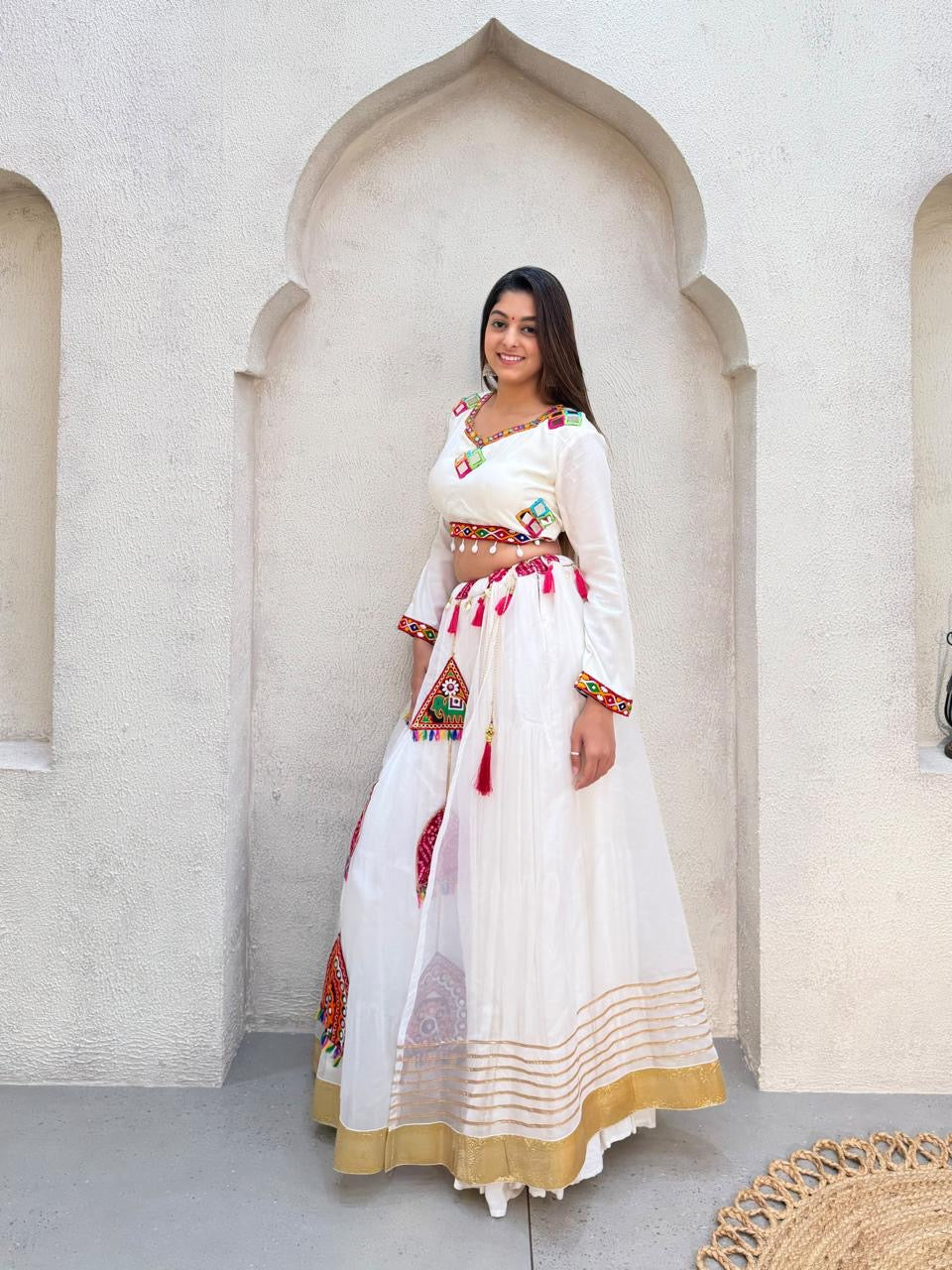 White concept Chaniya Choli with 6m flair - full look