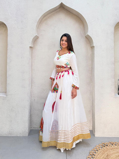 White concept Chaniya Choli with 6m flair - full look