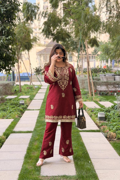 Chikankari Style Embroidery Kurti Pant Set