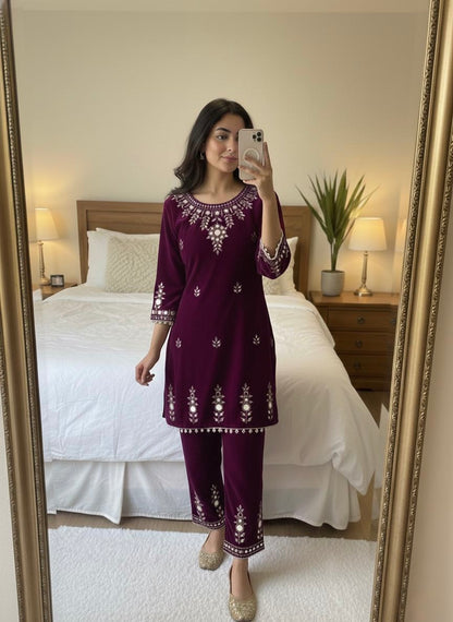 Ethenika Real Mirror Work Velvet Cord Set