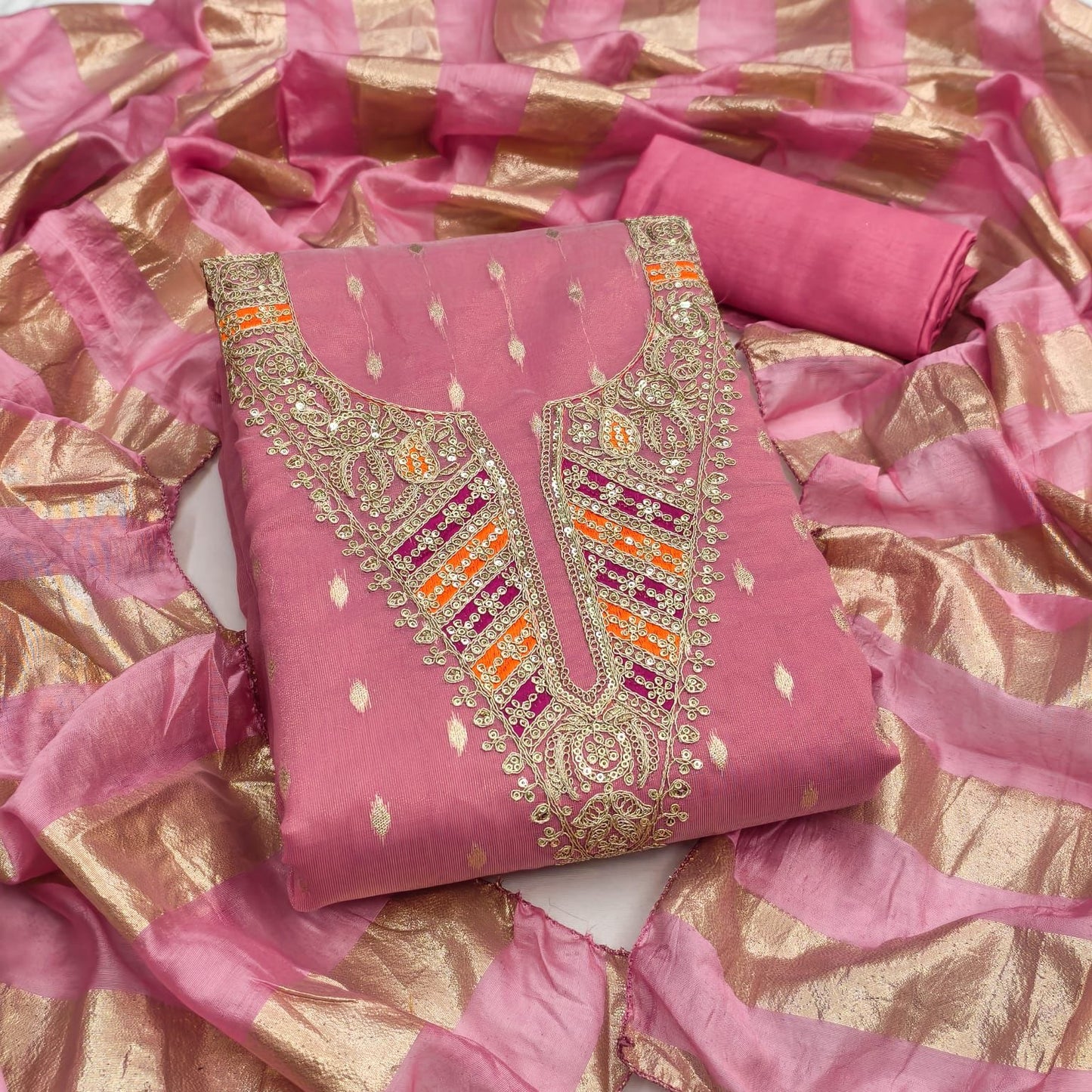 Shimmer Silk Neck Embroidery Work Unstitched Dress Material