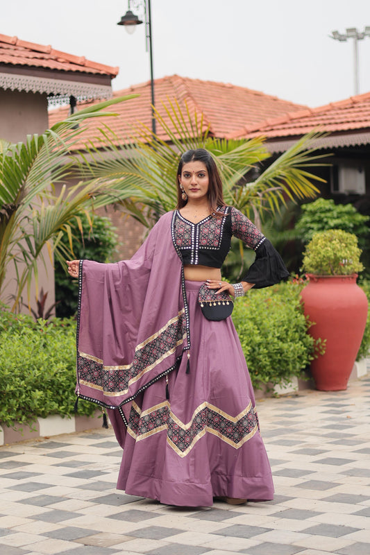 Pure Cotton Ajrakh Print with Mirror work Navratri Special Chaniya Choli (Ready to Wear)