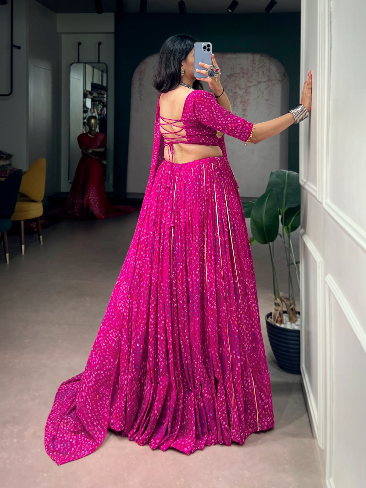 Georgette Gamthi Work Bandhani Chaniya Choli (Ready to Wear)