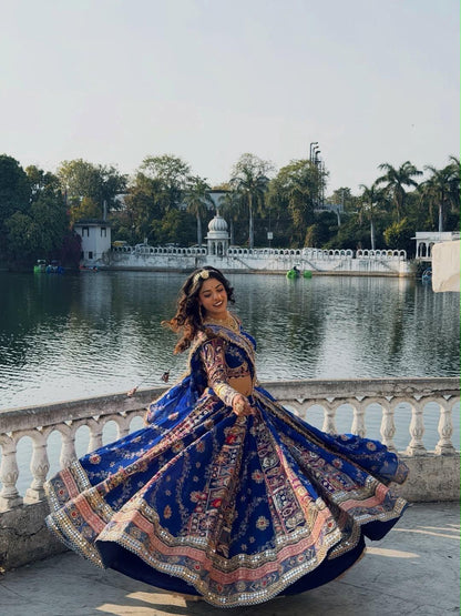 Muslin Silk Digital Print with Mirror Work Designer Chaniya Choli