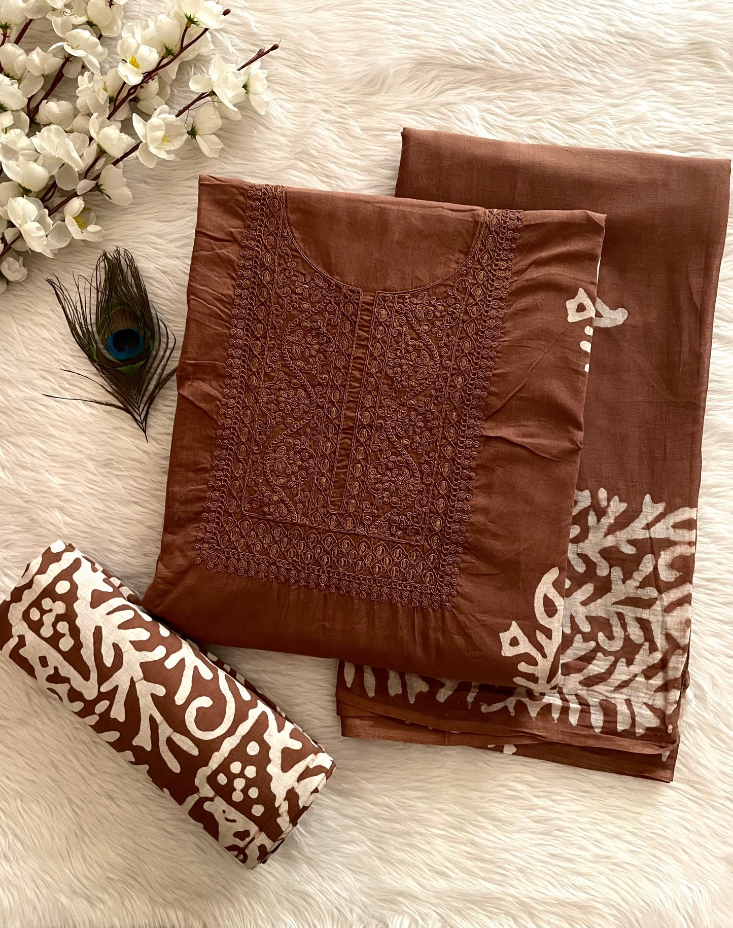 Lakhnavi Thread Work Block Print Batik Dress Material (Unstitched) - Premium  from Ethenika.com  - Just INR 1990! Shop now at Ethenika.com 