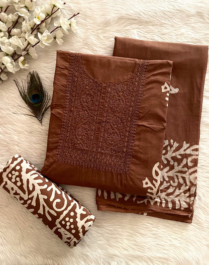 Lakhnavi Thread Work Block Print Batik Dress Material (Unstitched) - Premium  from Ethenika.com  - Just INR 1990! Shop now at Ethenika.com 