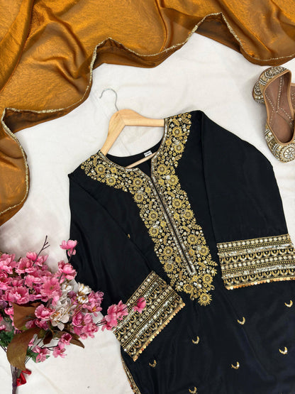 Chinon Silk Ready Wear Designer Kurti Palazzo Dupatta Set