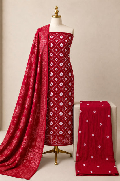 Cotton satin handmade Bandhani thread-work unstitched dress material
