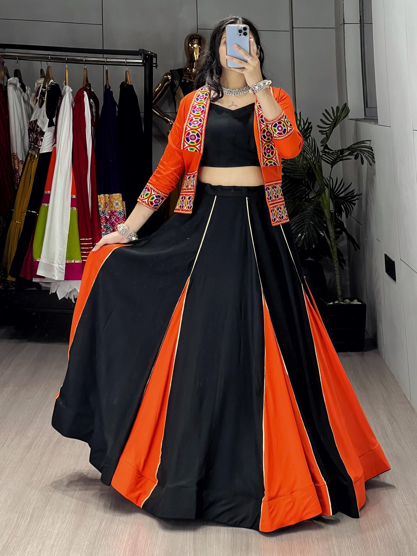 Rayon Cotton Gota Patti Kutchi Work Navratri Garba Special Chaniya Choli With Koti Set (Ready to Wear)