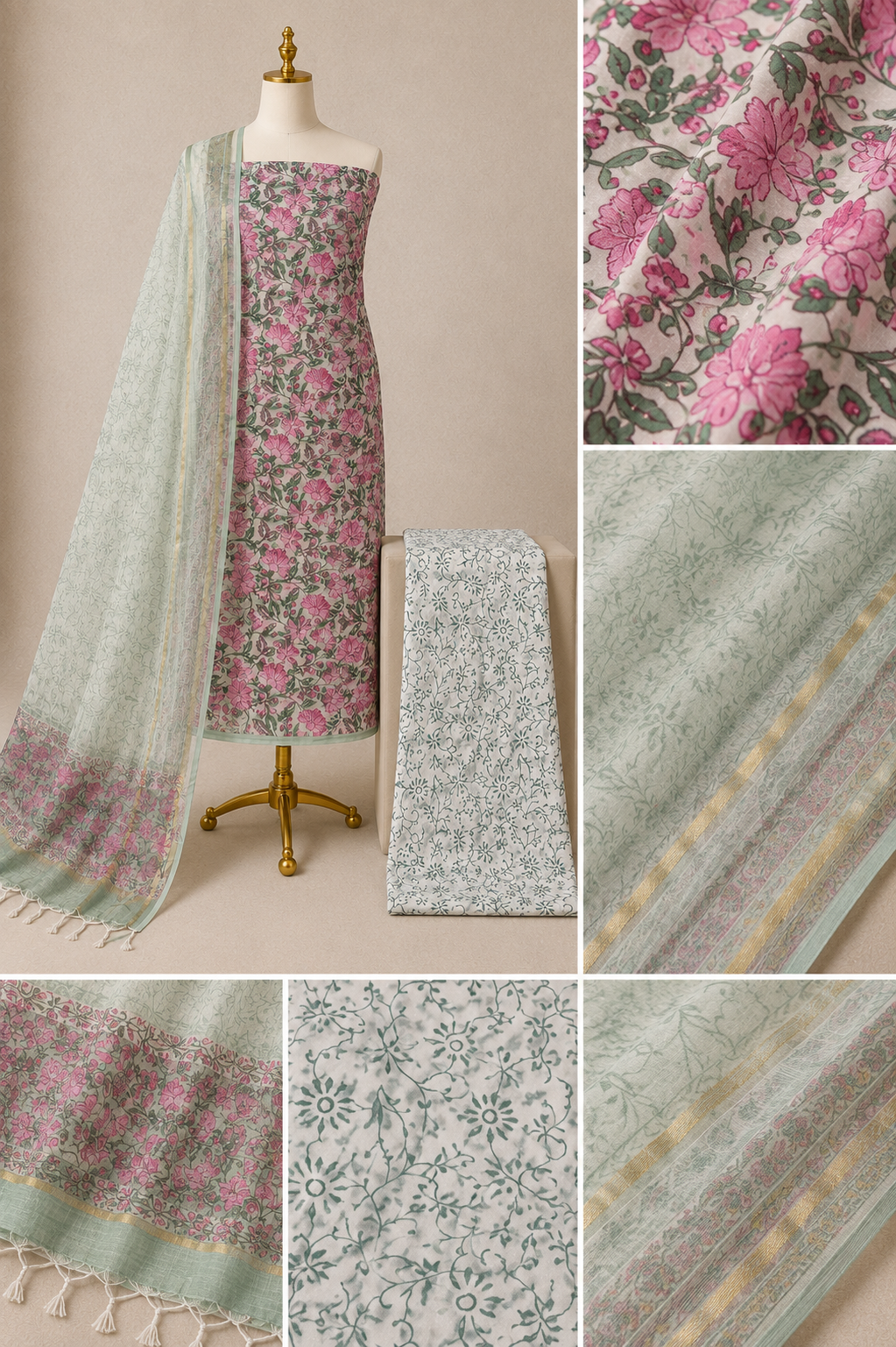 Authentic Kota Doria 100% hand block print suit fabric detail — cotton-silk dress material