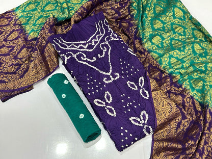 Cotton Satin Barik Bandhej work Authentic Jamnagar Bandhani Dress Material (Unstitched) - Premium  from Ethenika.com  - Just INR 2190! Shop now at Ethenika.com 