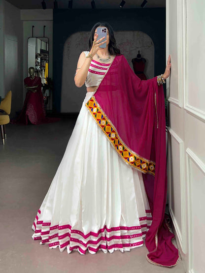 Ethenika Original Gamthi Work White Concept Chaniya Choli For Garba