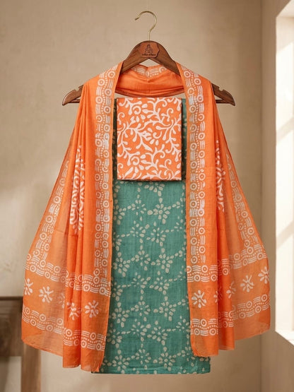 Gadhwal Silk Hand Block Print Batik Dress Material