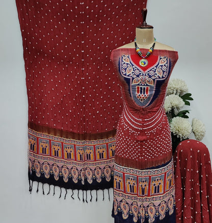 Authentic Ajrakh work and  Heavy Bandhani Dress Material - Premium  from Ethenika.com  - Just INR 2190! Shop now at Ethenika.com 