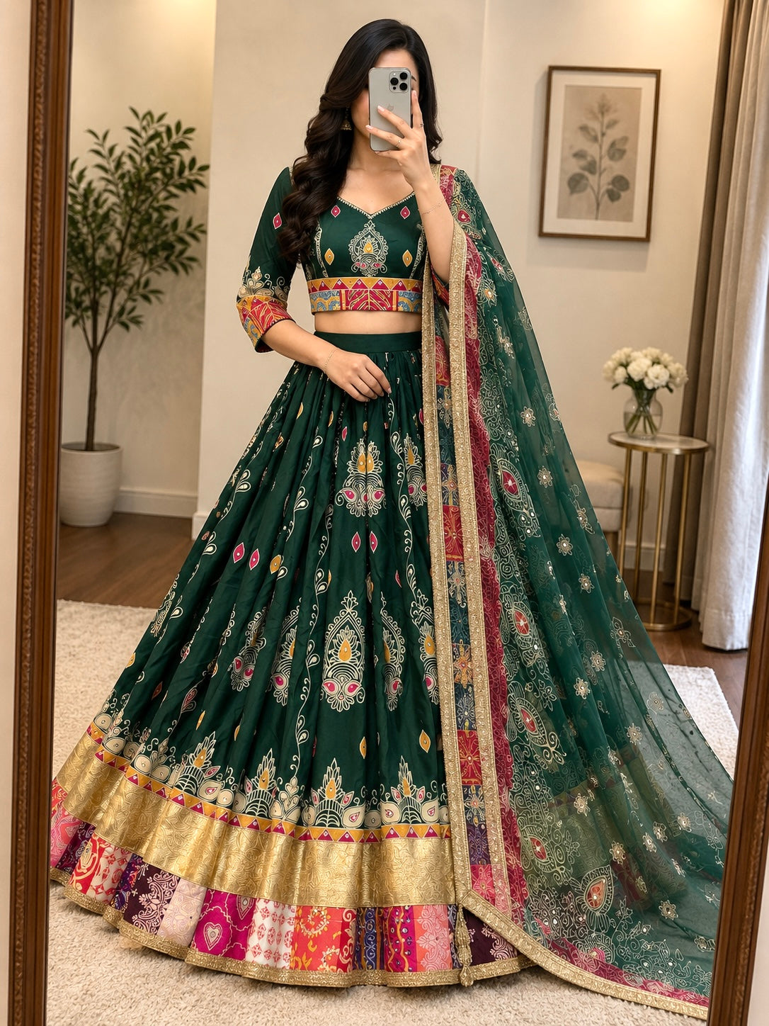 Muslin Cotton Mirror Work Chaniya Choli - Back View
