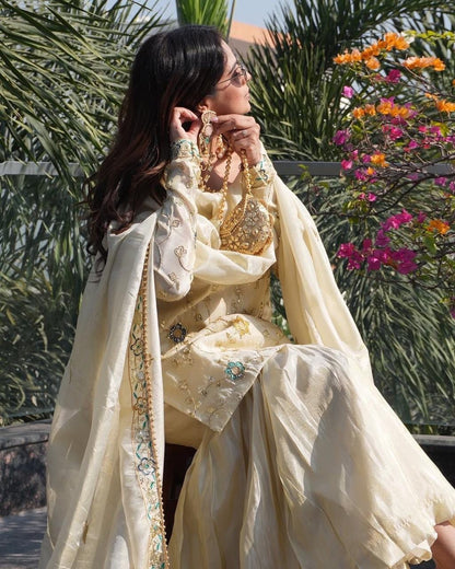 Sequence Embroidery Work Trending Kurti Sharara Dupatta Set