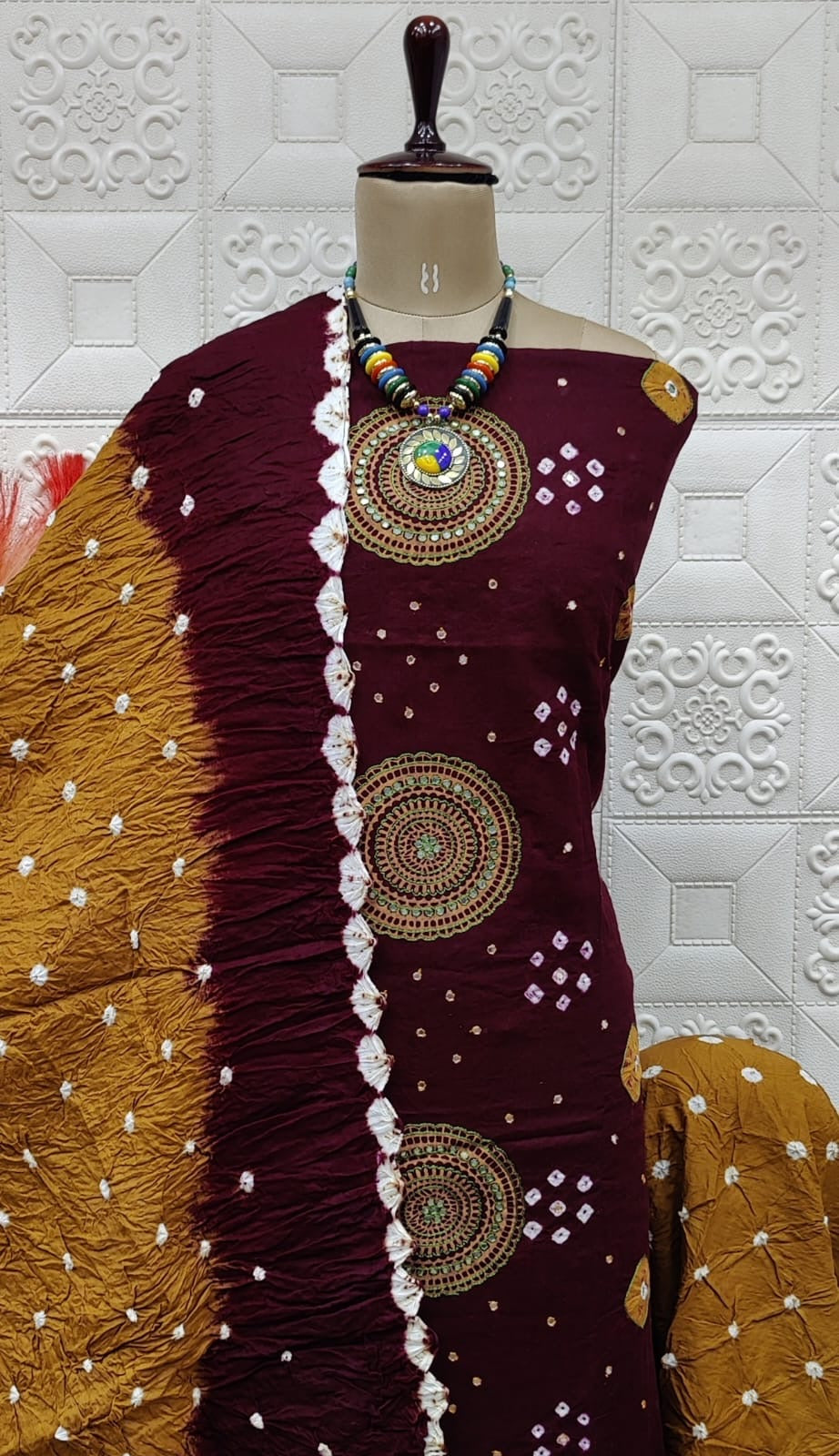 Kutchi Hand Thread with Mirror Work Bandhani Material (Unstitched) –  Ethenika.com
