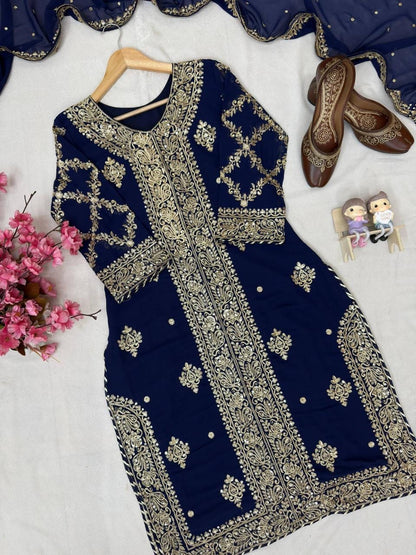 Ethenika Eid Special Womens Designer 3Pc Kurti Pant Dupatta Set