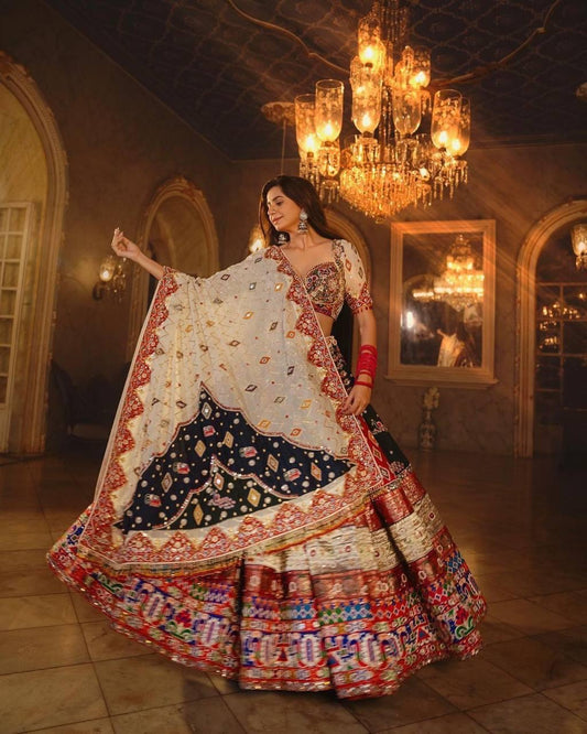 Muslin Silk Digital Print with Mirror Work Navratri Designer Chaniya Choli