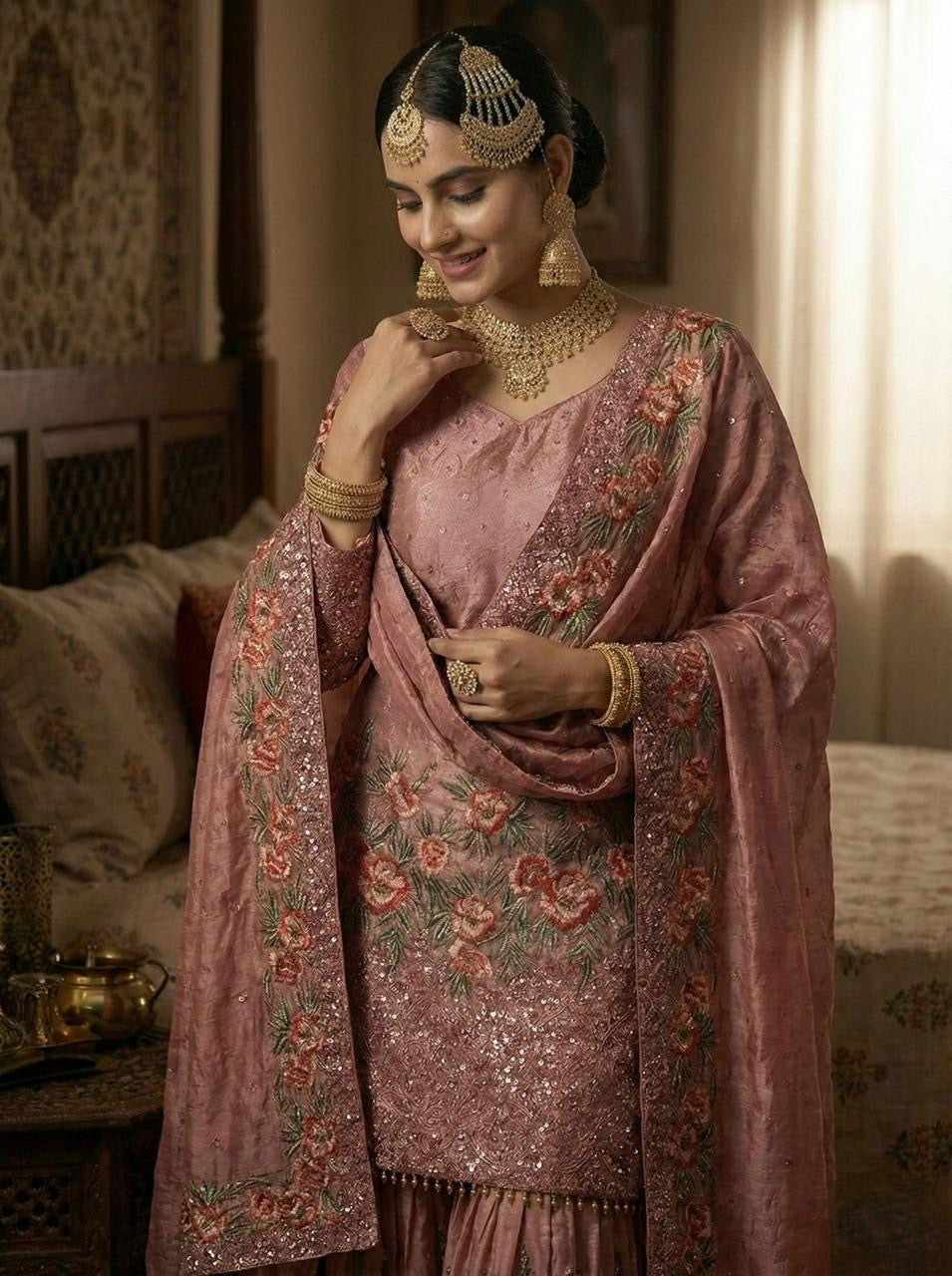 Fendy Silk Designer Kurti Sharara Dupatta Set for Eid