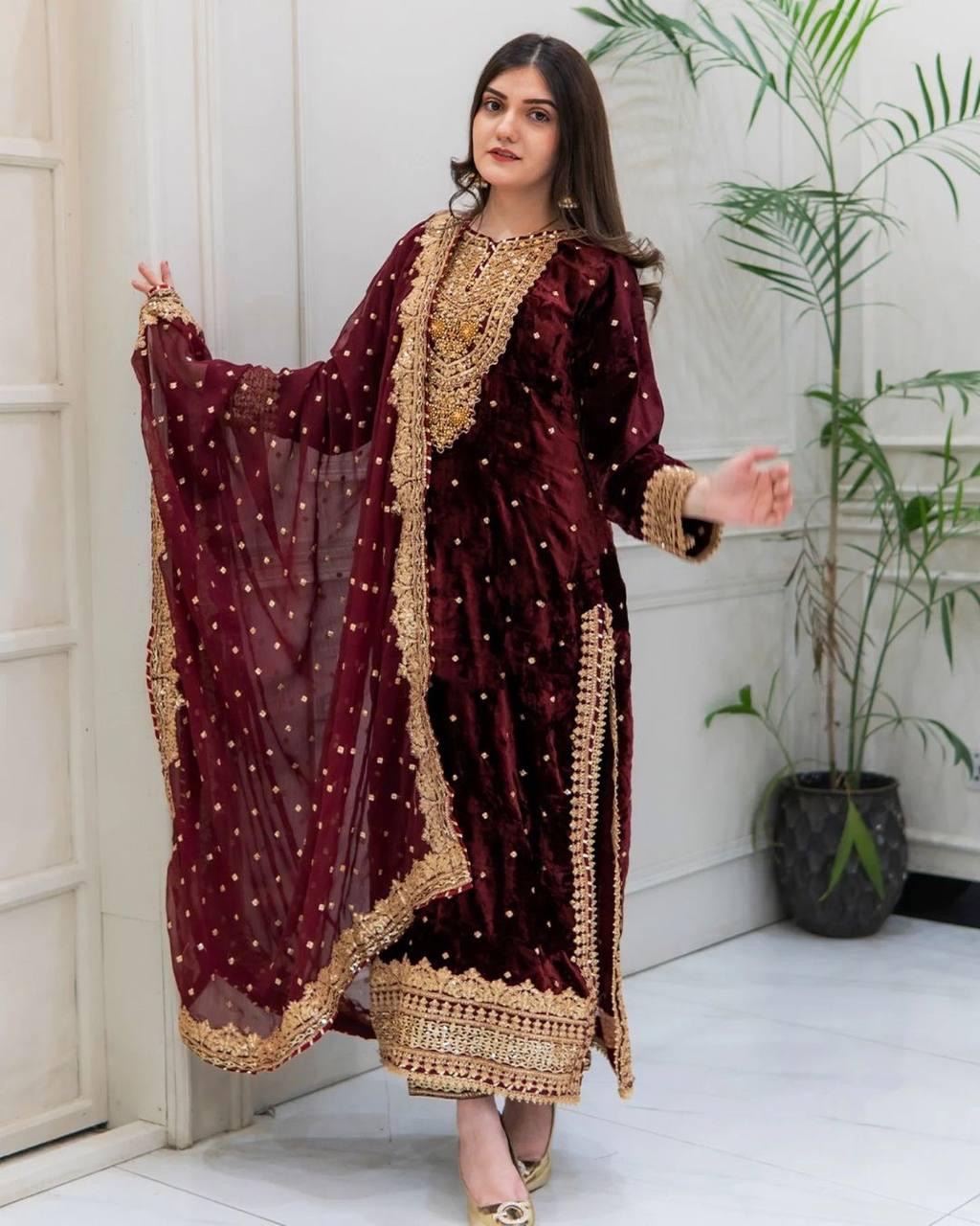 Viscose Velvet Sequence work Winter Special Velvet Suit (Stitched) - Premium  from Ethenika.com  - Just INR 2990! Shop now at Ethenika.com 