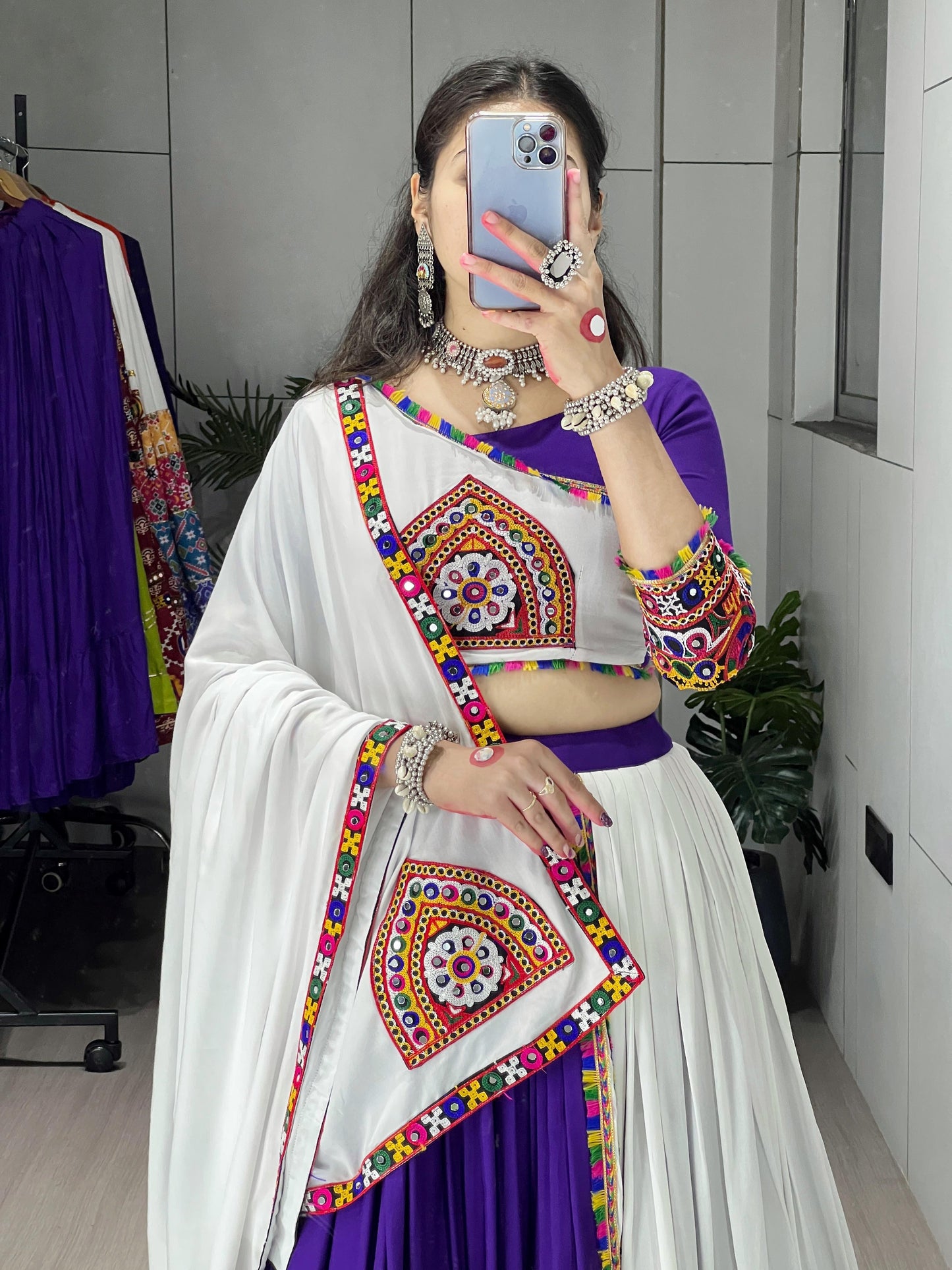 Rayon Cotton Kutchi Gamthi Work Ready Wear Navratri Special Chaniya Choli