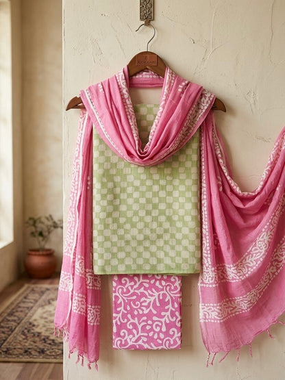 Gadhwal Silk Hand Block Print Batik Dress Material