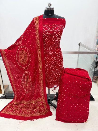 Moda Silk Rai Bandhej Work Silk Bandhani Dress Material