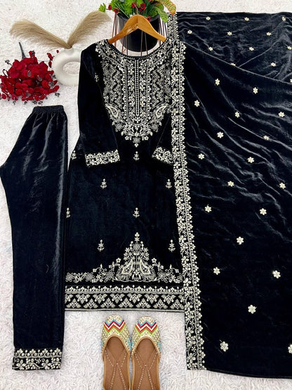 Ethenika Thread Embroidery Work Winter Wear Velvet Suit for Women - Premium  from Ethenika.com  - Just INR 3990! Shop now at Ethenika.com 