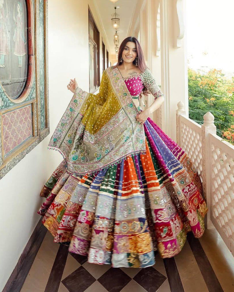 Designer Chaniya Choli | Digital Print Mirror Work | Navratri 2026