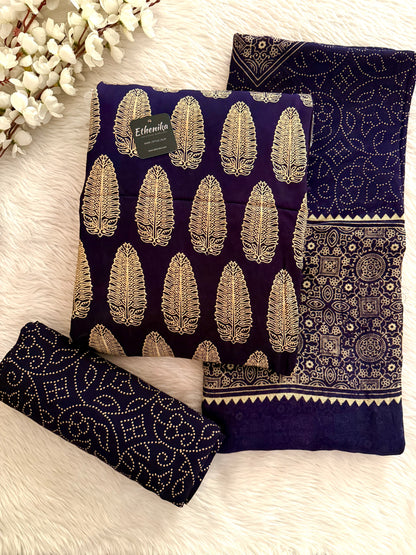 Cotton Ajrakh Print Work Elegant Concept Dress Material (Unstitched)