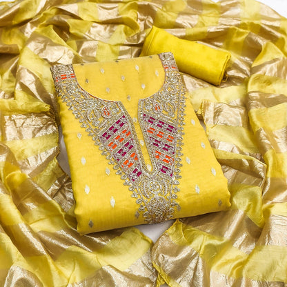Shimmer Silk Neck Embroidery Work Unstitched Dress Material