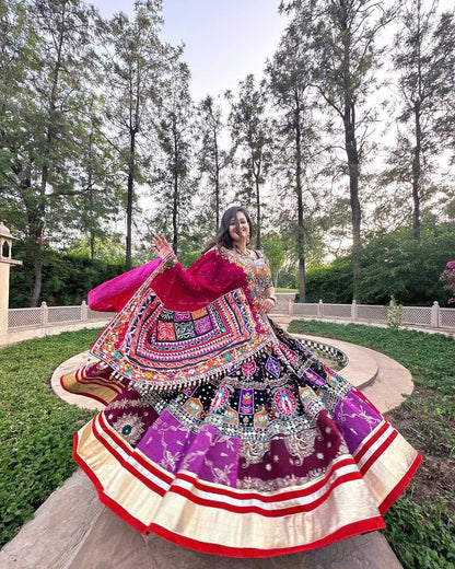 Muslin Cotton Digital Print Mirror Work Designer Chaniya Choli for Garba