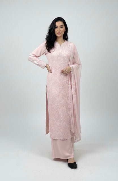 Faux Georgette Chikankari Kurti Palazzo Set