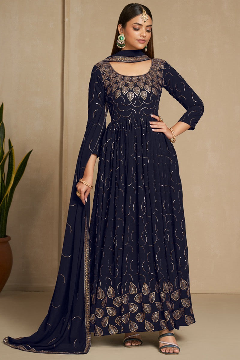 Faux Georgette Sequence Zari Embroidery Work Flair Kurti Dupatta set - Premium  from Ethenika.com - Just INR 4990! Shop now at Ethenika.com 