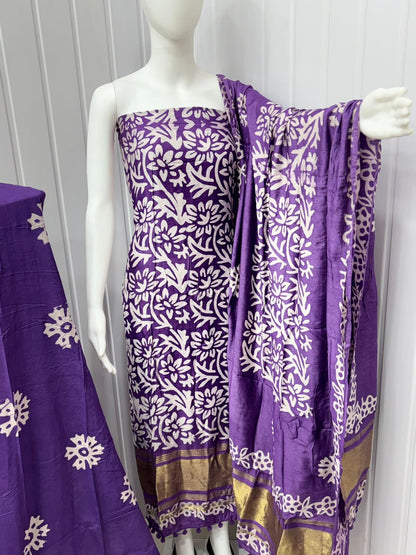 Gaji Silk Hand Blocked Batik Dress Material