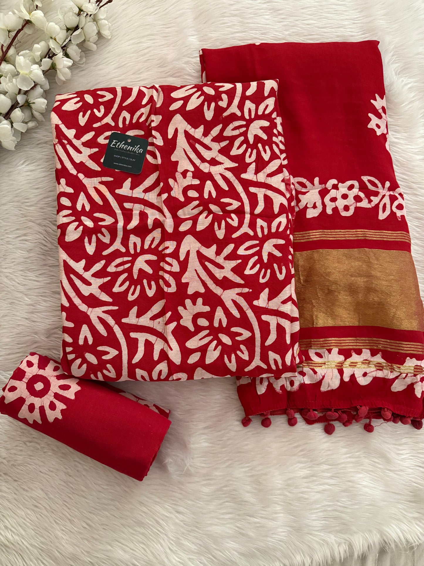 Gaji Silk Hand Blocked Batik Dress Material