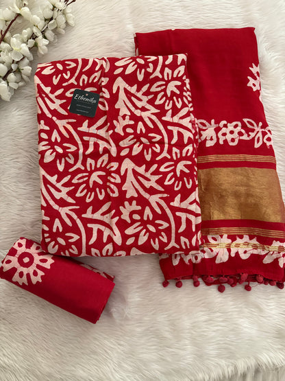 Gaji Silk Hand Blocked Batik Dress Material