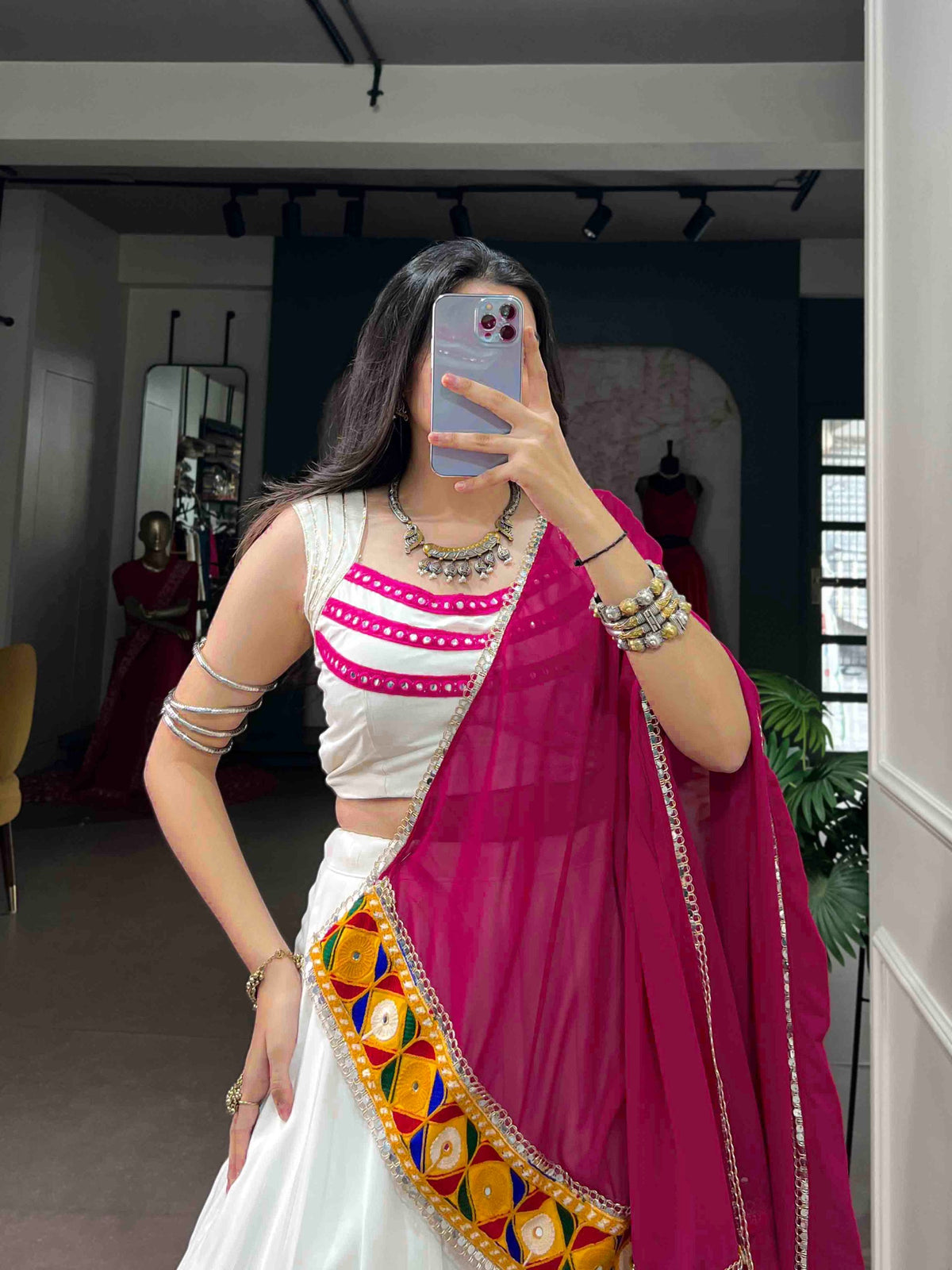 Ethenika Original Gamthi Work White Concept Chaniya Choli For Garba