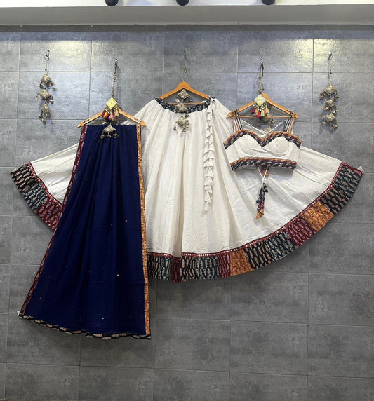 Pure Khadi Cotton Plain Gala Border Navratri Chaniya Choli (Ready To Wear) - Premium  from Ethenika.com  - Just INR 5590! Shop now at Ethenika.com 
