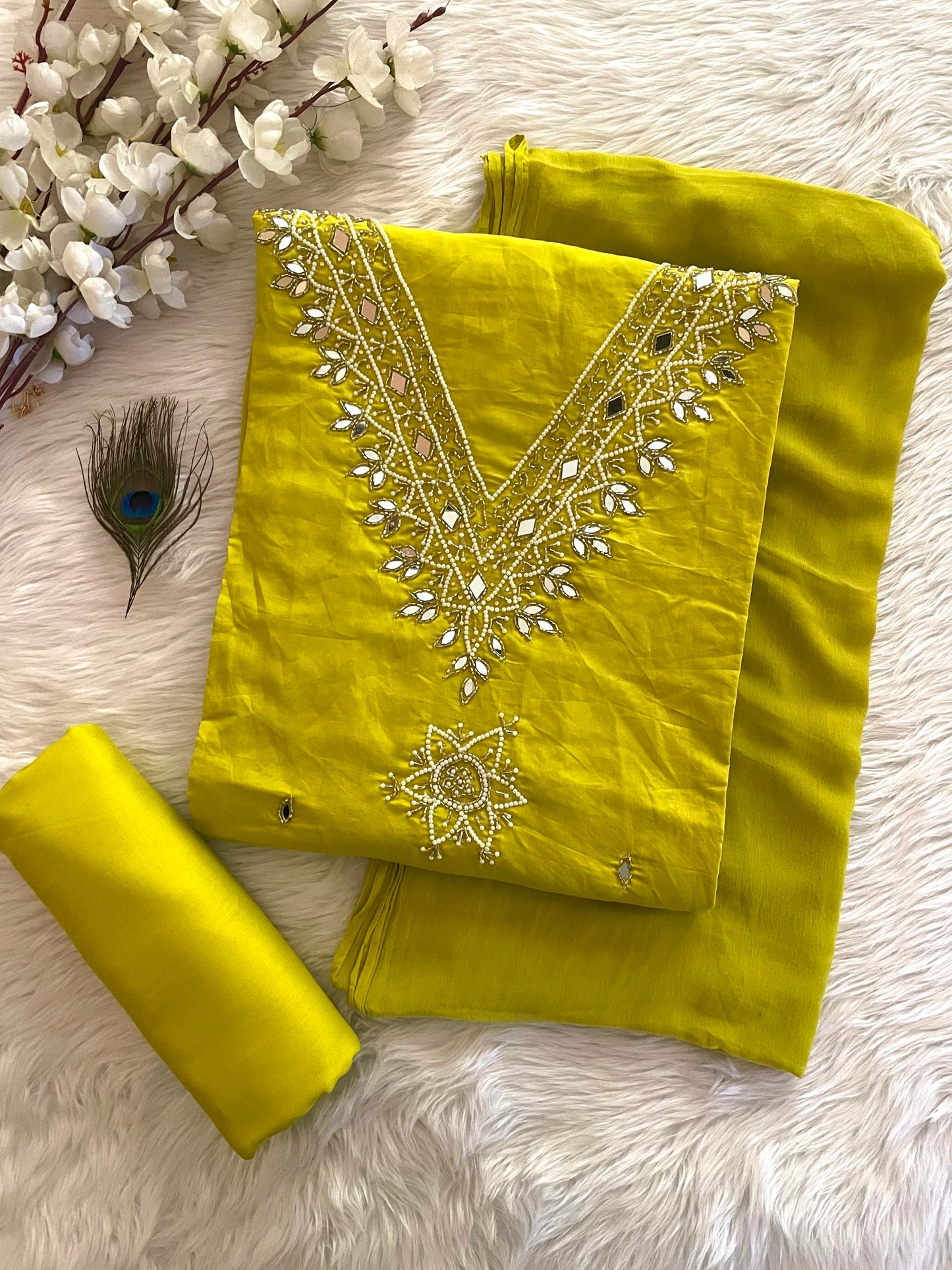 Chanderi Hand Moti and Mirror work Salwar Dress Material (Stitched) - Premium  from Ethenika.com  - Just INR 1990! Shop now at Ethenika.com 