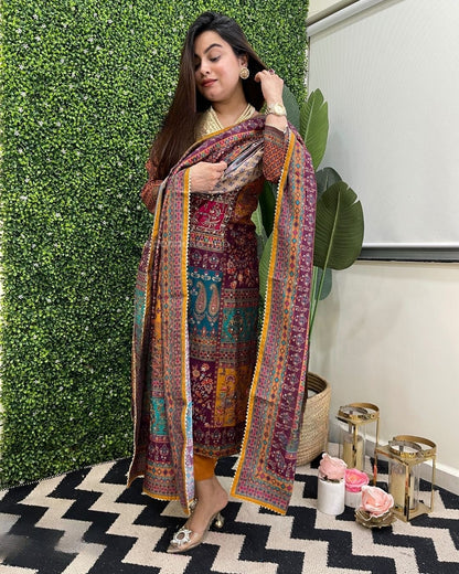 Muslin Real Mirror work Digital Print  Party wear Kurti Pant Dupatta set - Premium  from Ethenika.com  - Just INR 2790! Shop now at Ethenika.com 