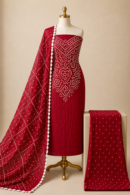 Pure Cotton Kutch Handmade 3Pc Unstitched Bandhani Dress Material