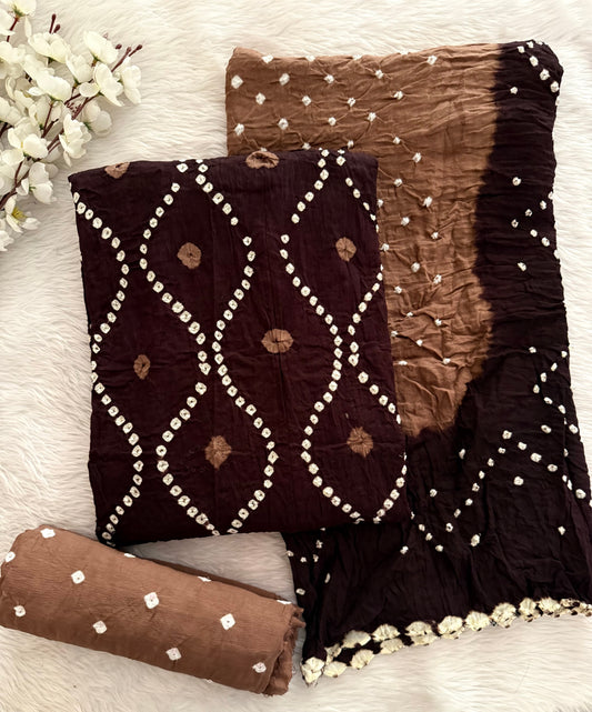 Cotton Satin Authentic Kutch Multi Gulti work Bandhani Dress Material (Unstitched)