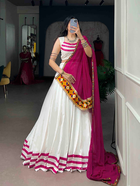 Ethenika Original Gamthi Work White Concept Chaniya Choli For Garba
